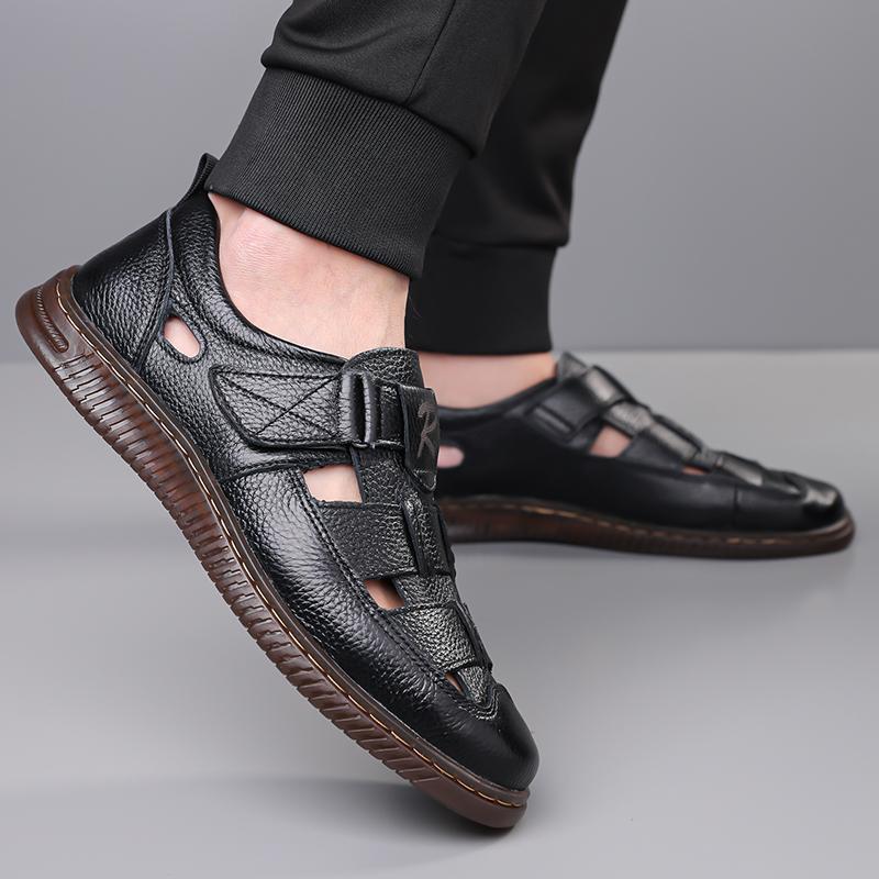 Fashion Summer Fashion Men Business Casual Sandals Comfort Breathable Mens Shoes Leather Outdoor Sandals Antiskid Beach Hollow Out Shoes