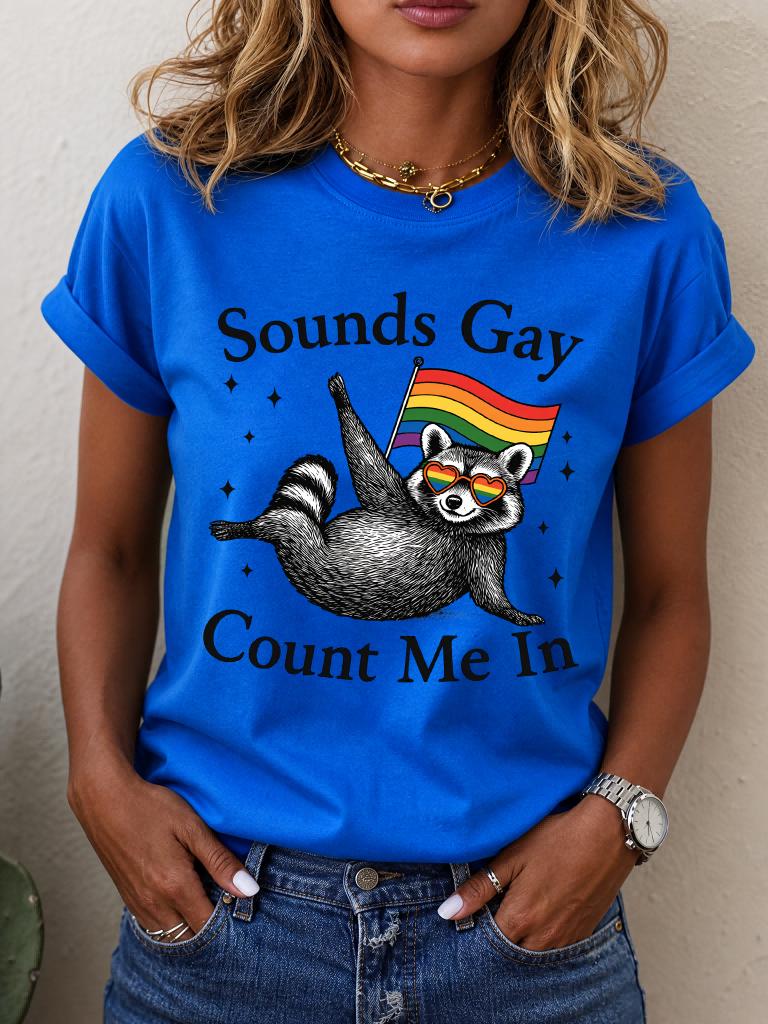 ilstile Sounds Gay Count Me In LGBTQ Pride Raccoon TShirt Women Funny Rainbow Flag Graphic Tee Casual Summer Top 2026