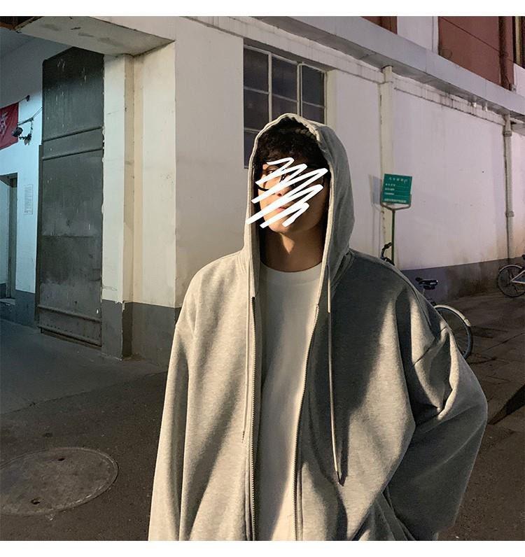 Мужской серый кардиган с капюшоном — легкая однотонная куртка с длинными рукавами для весны и осени