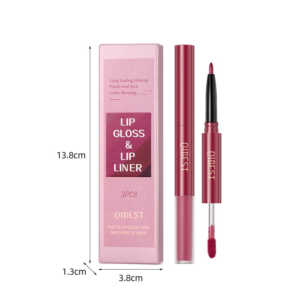 3Pcs/set Dual-head Lip Gloss Lip Liner Pencil 2-in-1 Set Waterproof Matte Velvet Non-smudge Dual-head Lip Glaze Lip Liner Lipstick Set