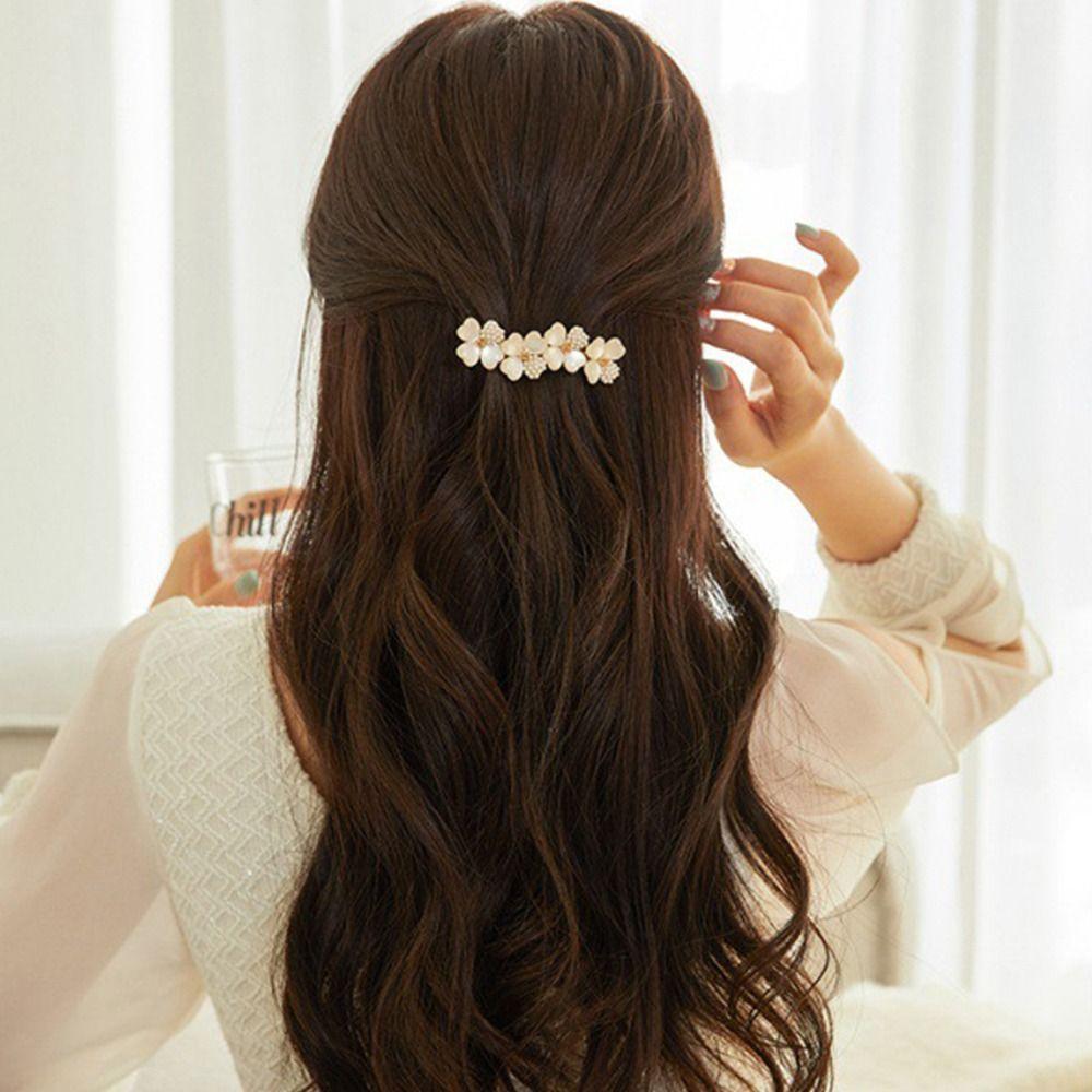 Zinc Zinc Alloy Ponytail Holder Flower Pearl Girl Spring Clip Korean Style Hairpin Women Hair Clip Headdress