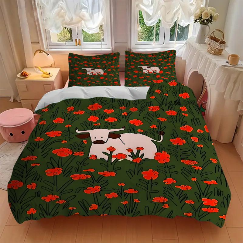 3pcs Cow Print Bedding Set, Ideal for Home Use, Suitable for Bedroom Decor (1*Duvet Cover + 1/2*Pillowcases, No Core) yy250821219