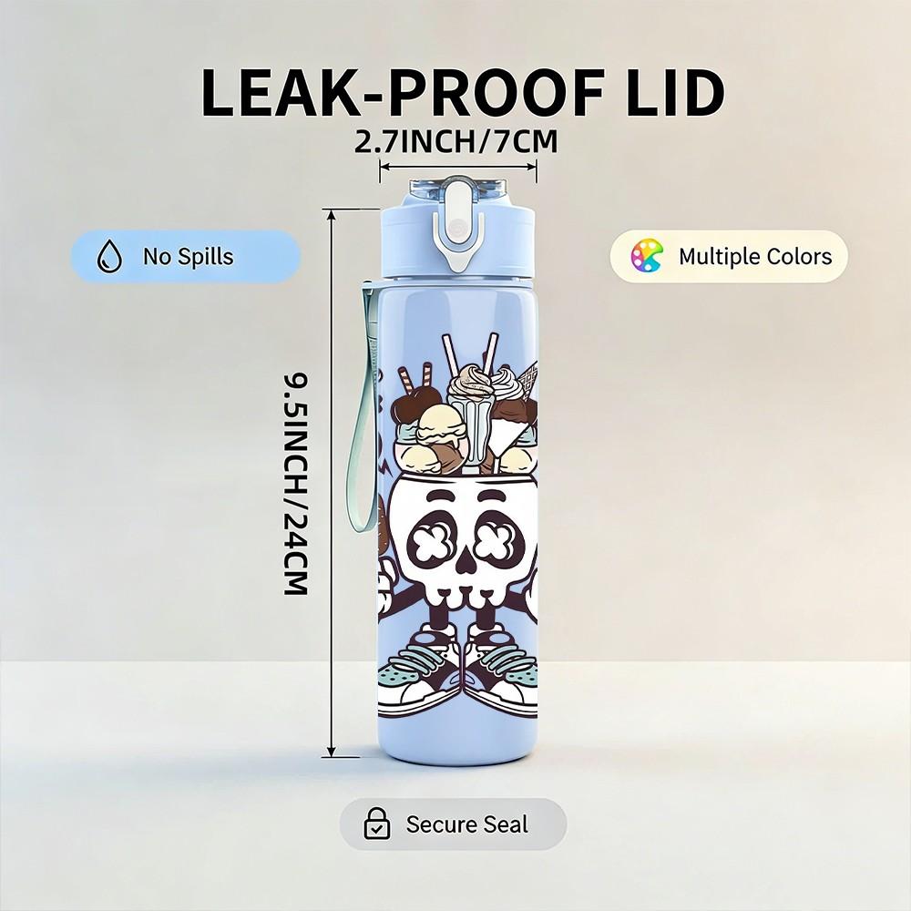 1PC Mask Face Graffiti Sketch Print 750ml Color Plastic Sports Water Bottle Leakproof Flip Straw Lid Suitable for Sports Office Home Use