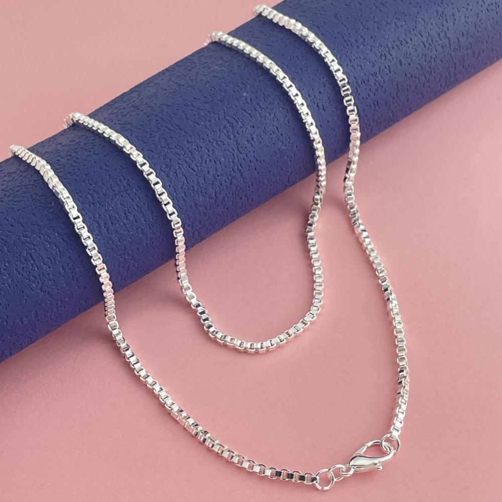 18-24 Inch European and American Fashion Exquisite Jewelry Plated with 925 Silver 2MM Box Necklace 2026