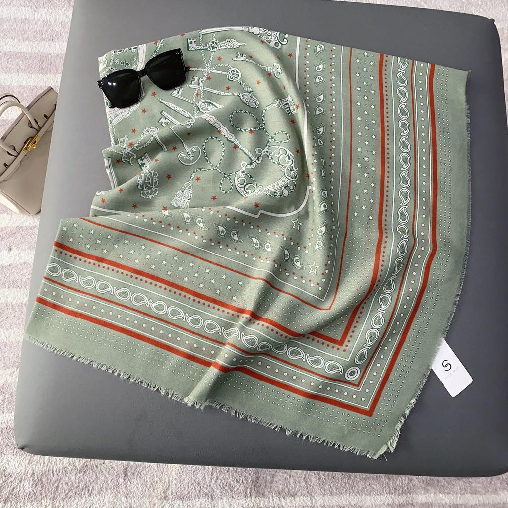 New Printed Tassel Large Square Scarf Women's Spring Thin Fashion Versatile Silk Scarf Shawl Mother's Day Gift for Mother