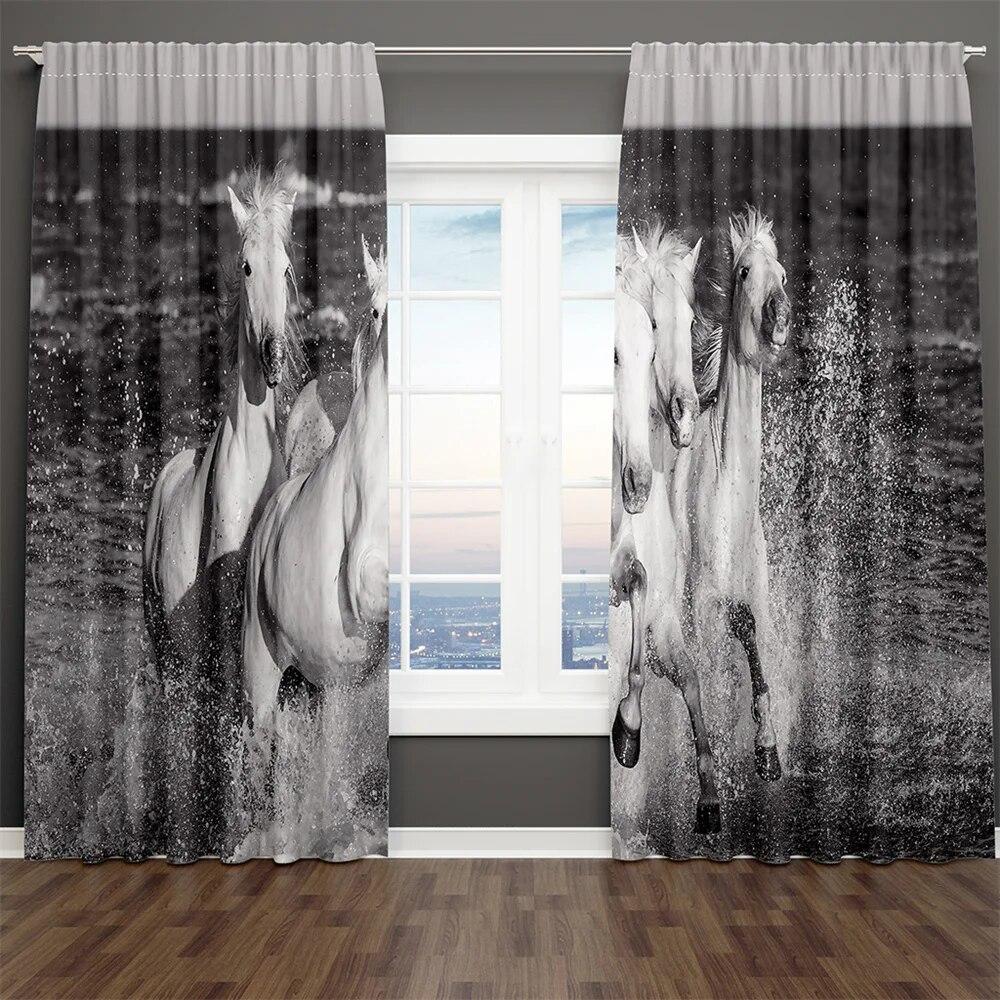 Пара влюбленных Лев Классическая серия животных цифровой принт 2 шт. Затеняющая оконная занавеска для гостиной Спальня Декор Карманный стержень