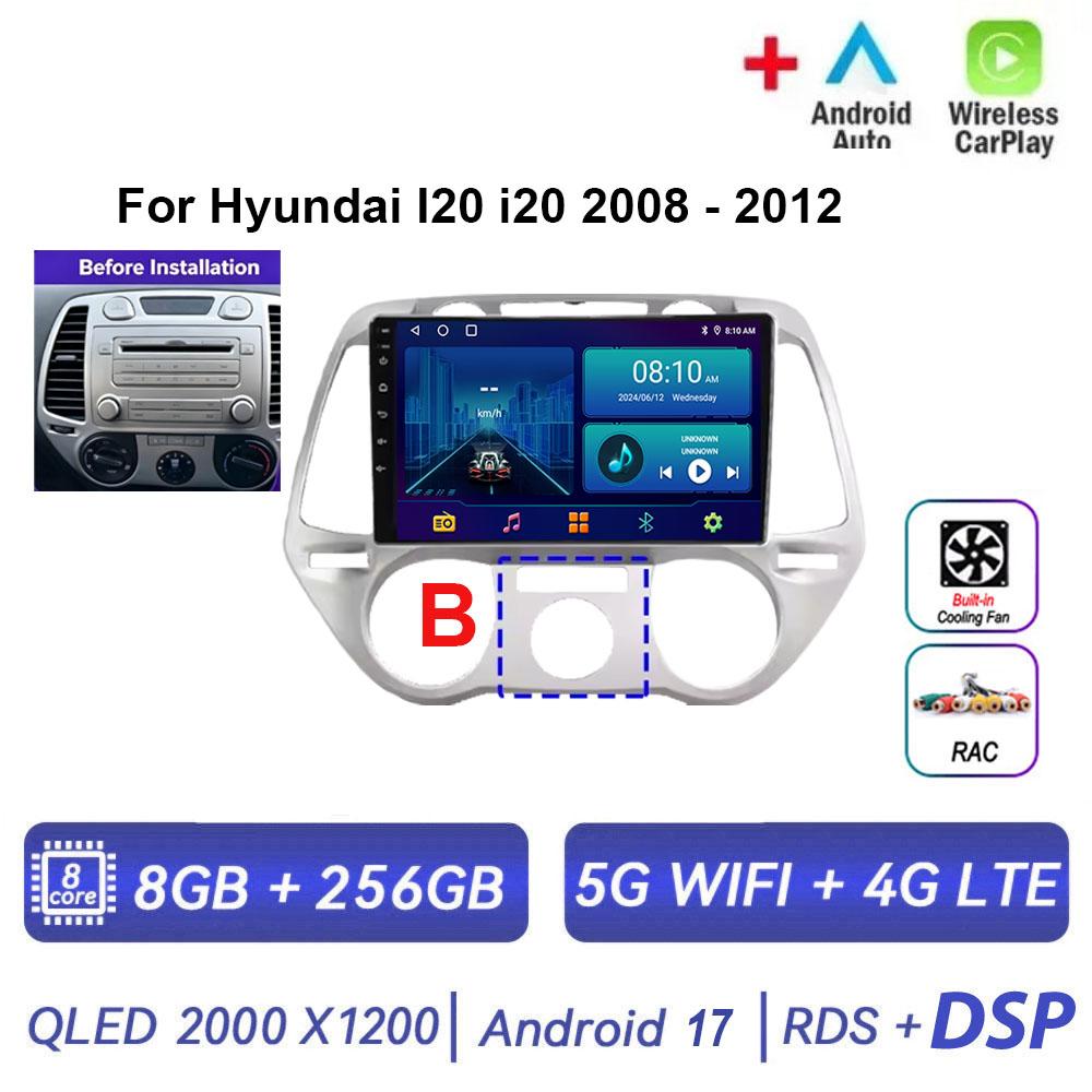 Autoradio Android 17 pour Hyundai I20 i20 2008 - 2012 Lecteur Multimédia Vidéo Stéréo WIFI Écran Tactile Carplay Autoradio 4G GPS