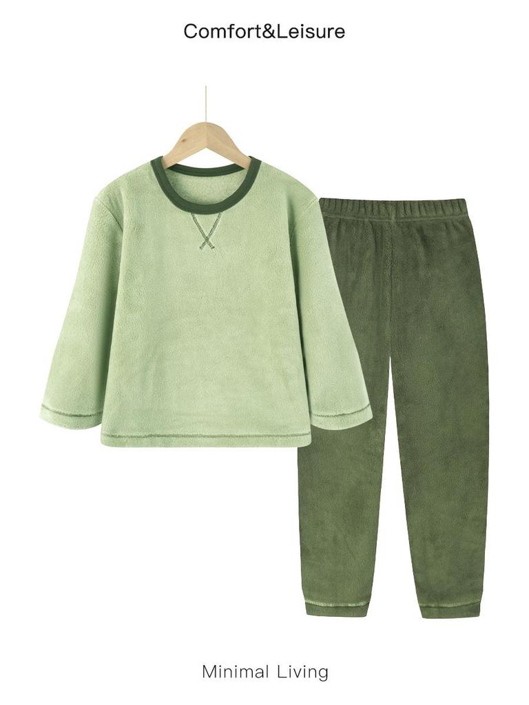 Унисекс Детский фланелевый пижамный комплект на флисовой подкладке для осени и зимы