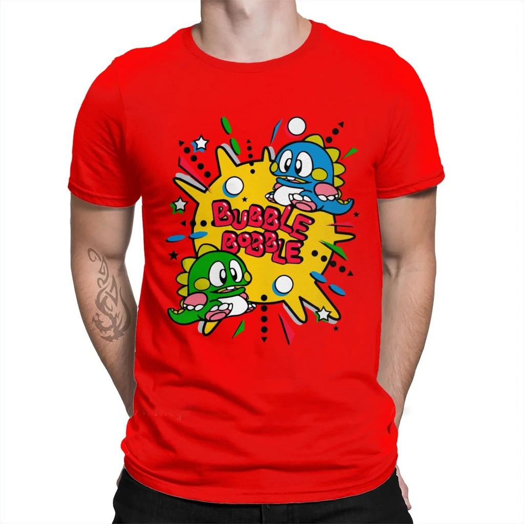70s 80s Arcade Game Bubble Bobble TShirt Men 100 Cotton Short Summer Sleeve Casual Plus Size Shirt Adults Fashion Streetwear