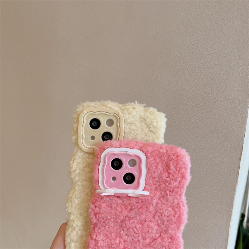 Новый плюшевый чехол для мобильного телефона Apple 11, 12, 13, 14 Pro Max - овчина, цвета Candy, с невидимой подставкой. Идеально подходит для осени и зимы.
