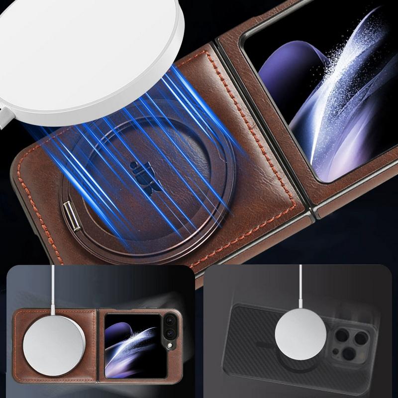 Однотонный кожаный магнитный чехол для телефона Samsung Galaxy Z Flip6 Flip5 Flip4 Flip3, противоударный вращающийся кронштейн для MagSafe, 2 шт., складной чехол
