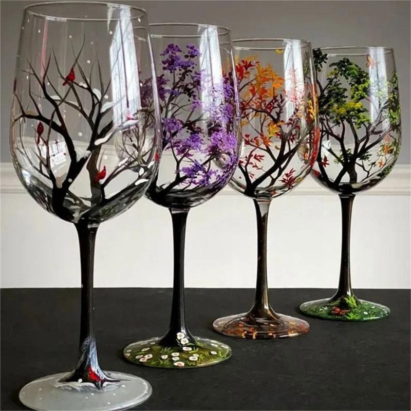Four Seasons Tree Wine Glass Durable Juice Beer Stem Glass Elegant Glassware for White Wine, Red Wine, or Cocktails