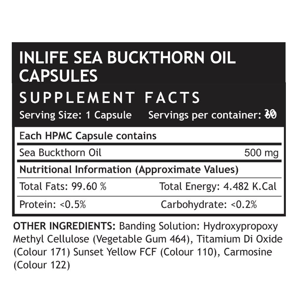 Масло из семян Облепихи: источник Омега 3, 6, 7, 9 (30 кап, 500 мг), Sea Buckthorn Oil (Omega 3, 6, 7, 9), INLIFE