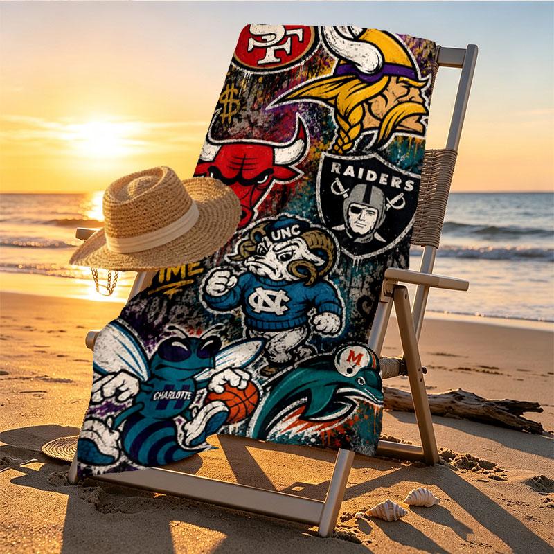 NFL Print Beach Towel Design, Soft, Lightweight. for Home Bathroom, Spa, Pool, Yoga, Surfing, Camping, Gift for Family, Friend