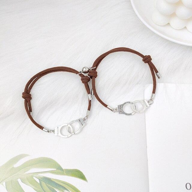 2шт Магнитный Парный Браслет Наручники Braclet Регулируемый Соответствующий Браслет Влюбленных Подарок На День Святого Валентина Пара Brazalete