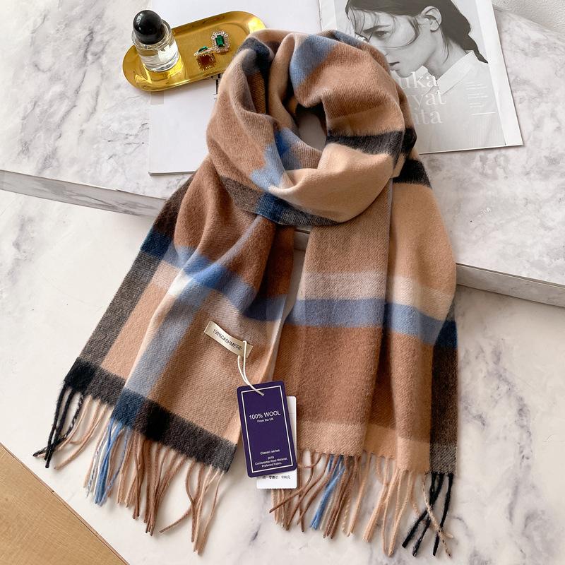 Vintage Dark Brown Cashmere Scarf Women's Winter Warm Versatile Plaid Fringed Scarf