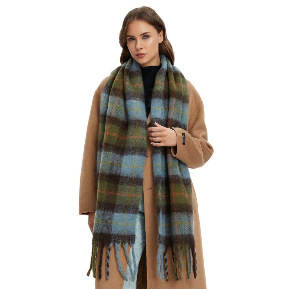 Plush Rainbow Tassel Shawl Mohair Winter Cashmere Scarves Retro Warm Wraps Autumn Winter