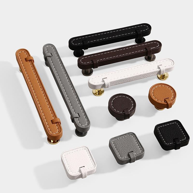 Ручки и ручки для обувного шкафа из цинкового сплава с кожаной ручкой, кухонные ручки для дверей шкафа, ручки для ящиков, мебельная фурнитура