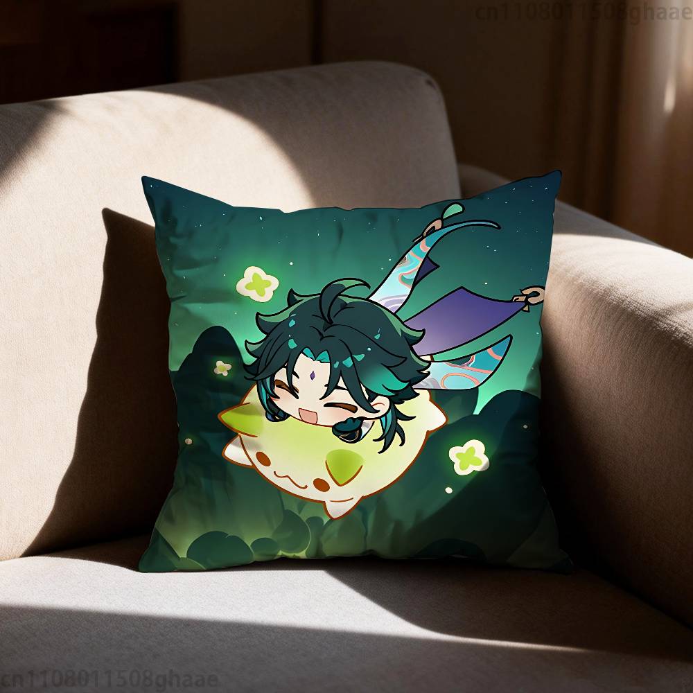 GGenshin Impact Xiao Pillow Case Sofa Living Room Bedroom Headboard Backrest Cushion Square Cushion Nap Time