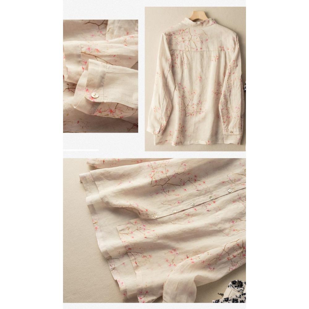 Fashionable Chinese Style Cotton and Linen Top Printed Shirt Retro Long Sleeve Floral Temperament Versatile Cardigan