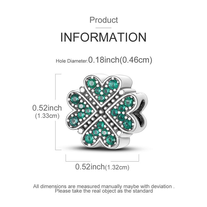925 Silver Green Charms Beads Four Leaf Clover Dangle For Women Girls Bracelet DIY Jewelry Gifts