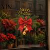Large Christmas English Lettering Red Bow Window Sticker, Gold Letter Merry Glass Decal, Xmas Decor Waterproof Windows Clings for Home School