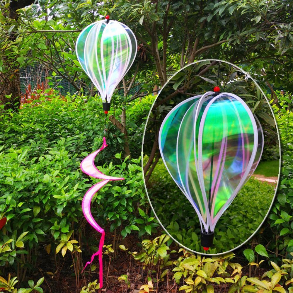 Rainbow Color Hot Air Balloon Spinner 40cm Balloon Rotating Sequins Pinwheels Rotating Windmill
