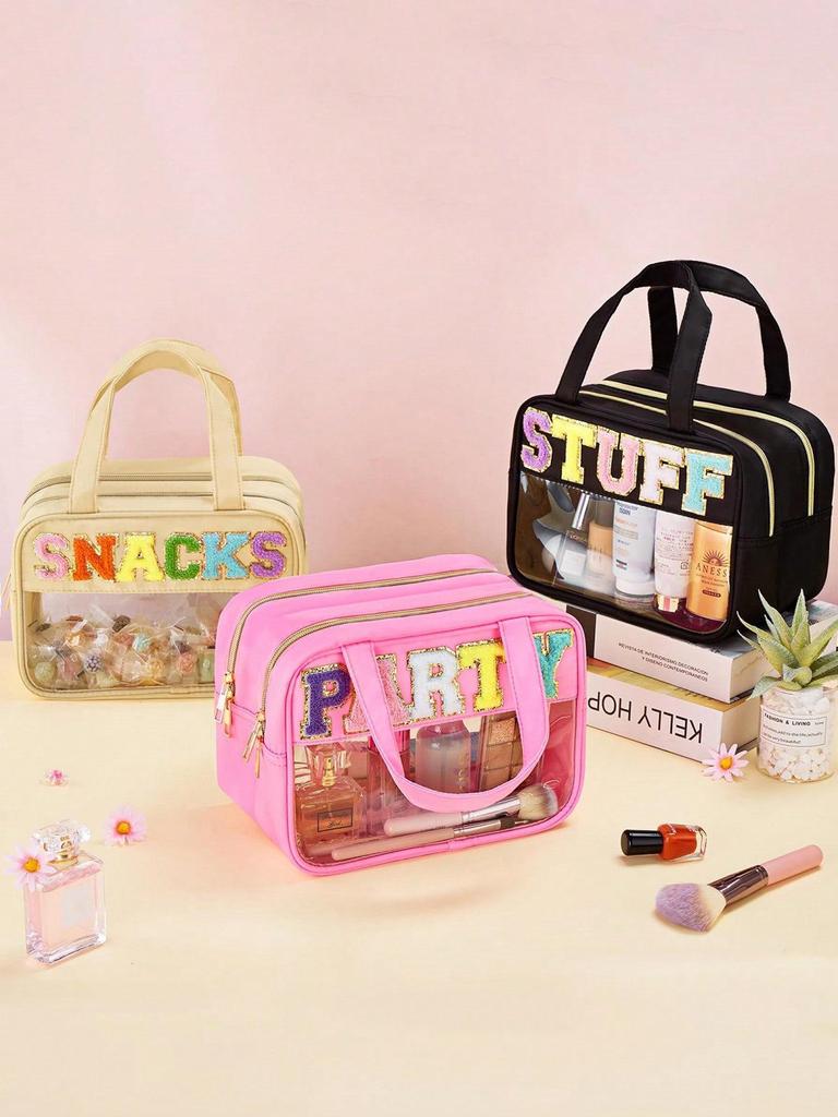 Прозрачная косметичка из ПВХ с пересечением границ - большая вместимость, многофункциональная, портативная сумка для хранения туалетных принадлежностей