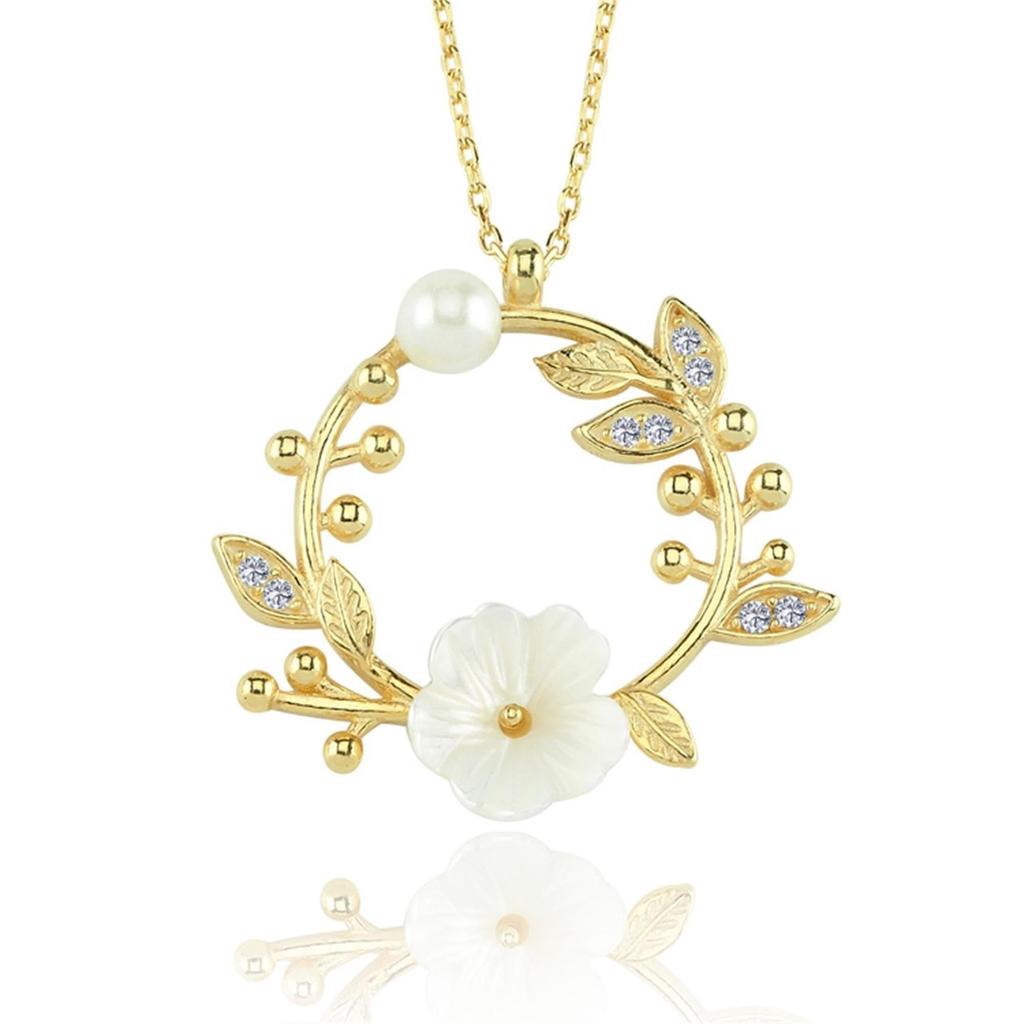Magnolia Flower Bud Gold Color Flowers Silver Necklace