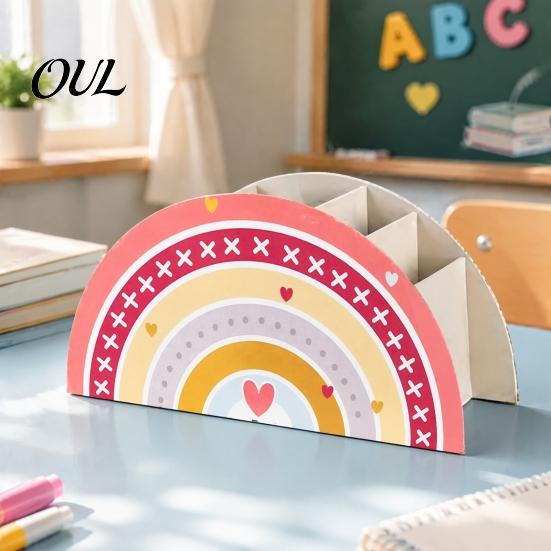 Durable Plywood Storage Box Wooden Rainbow Pencil Holder, Cute Desk Organizer, School Office Art Supply Cosmetic Case for Kids, Teacher Appreciation