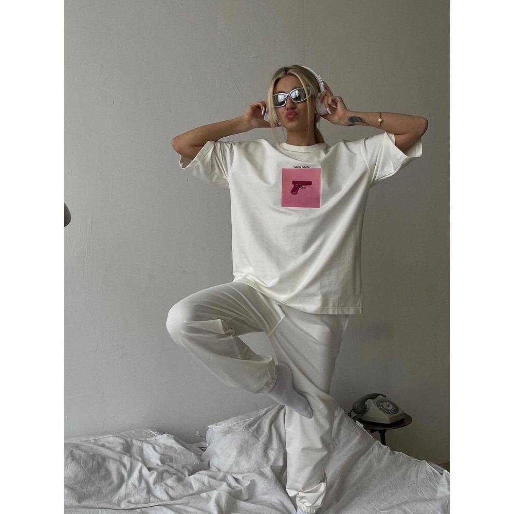 Футболка Hirsionsan Oversize Graphic T Shirt Women 2025 Summer Cotton Crewneck Short Sleeve Tees Female Casual Loose Higt Street Top