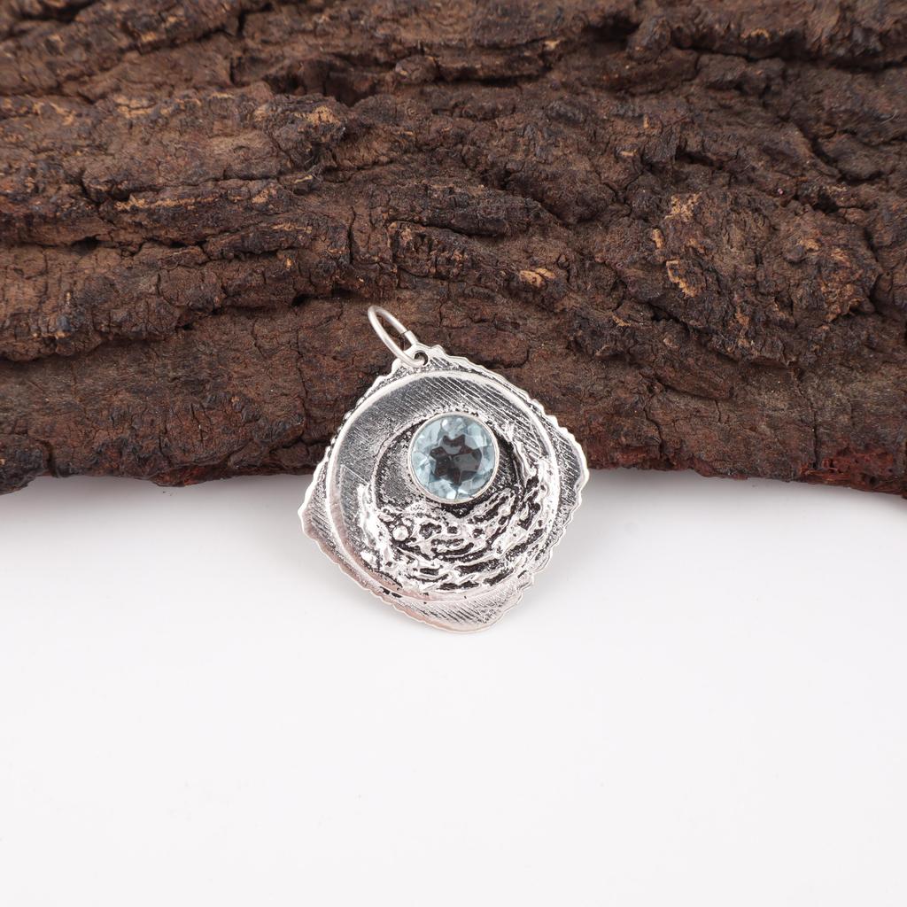 Sky Blue Topaz Gemstone Pendant, Handmade Gorgeous Jewelry, 925 Solid Sterling Silver Jewelry, Everyday Pendant For Wedding Gift