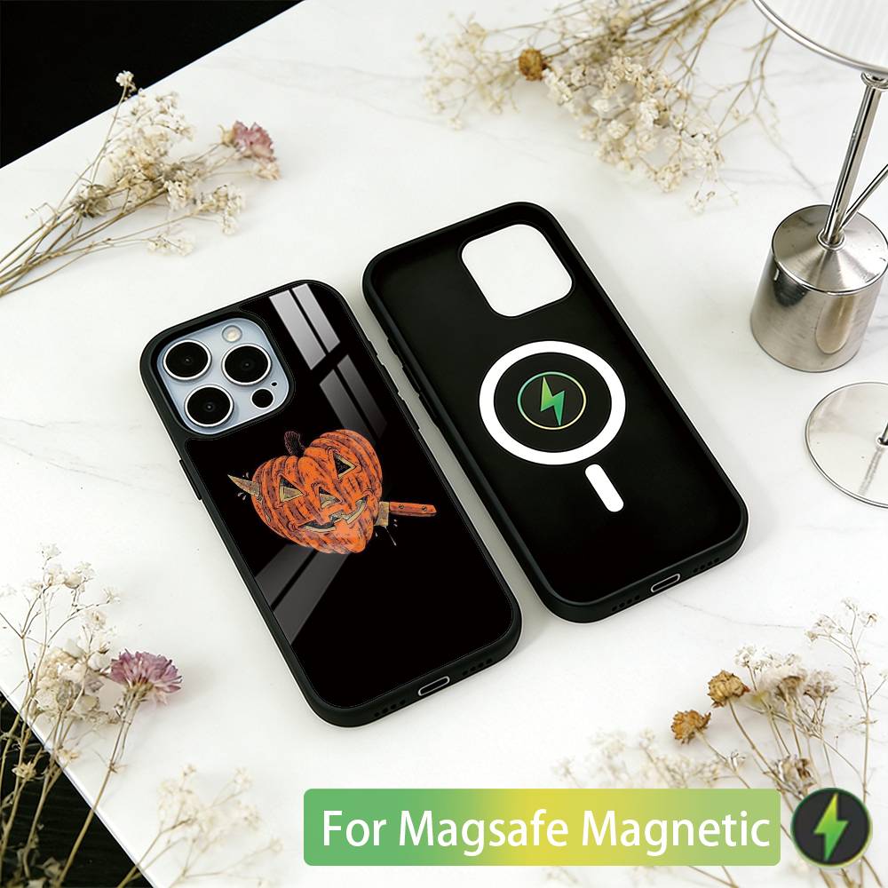 Чехол для телефона с головой тыквы на Хэллоуин для iPhone 17, 16, 15, 14, 13, 12, 11 Plus, Pro, магнитный с беспроводной зарядкой Magsafe