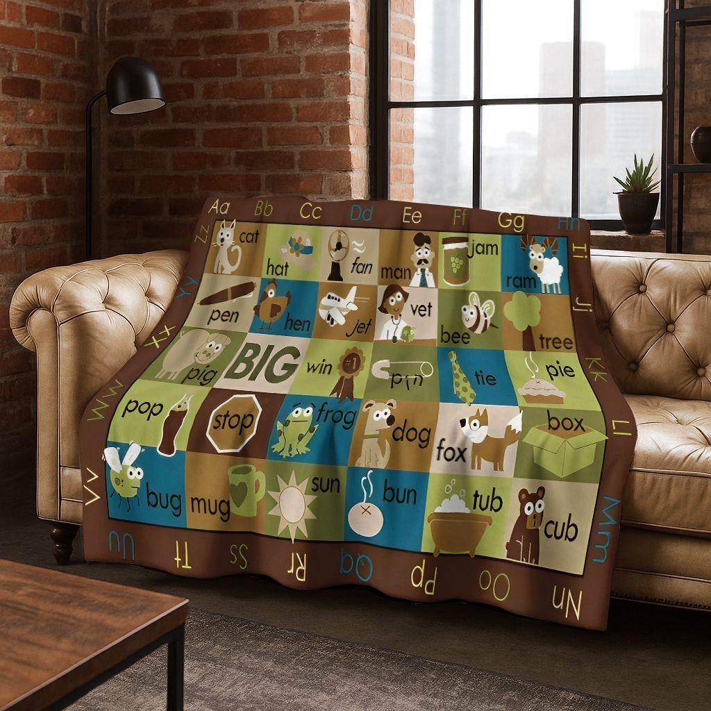ABC Animal Alphabet Cartoon Early Educatio Children Flannel Blanket,Cozy Soft Throw Blanket for Home Bedroom Bed Sofa Cover