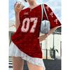 Women's Letter Print V-Neck Short Sleeve T-Shirt Summer Graphic Tee Football Jerseys Oversized Sport T-Shirt