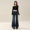 Heart-shaped pocket micro-flared jeans women's autumn new high-waisted retro thin horseshoe pants without legs
