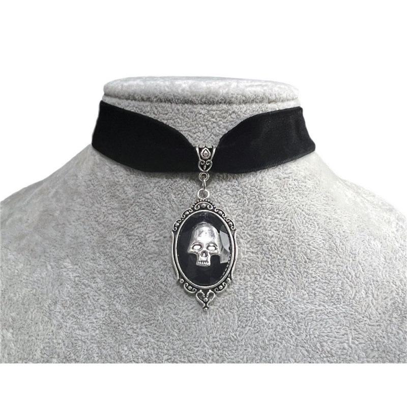 Готический черный череп бархатный чокер