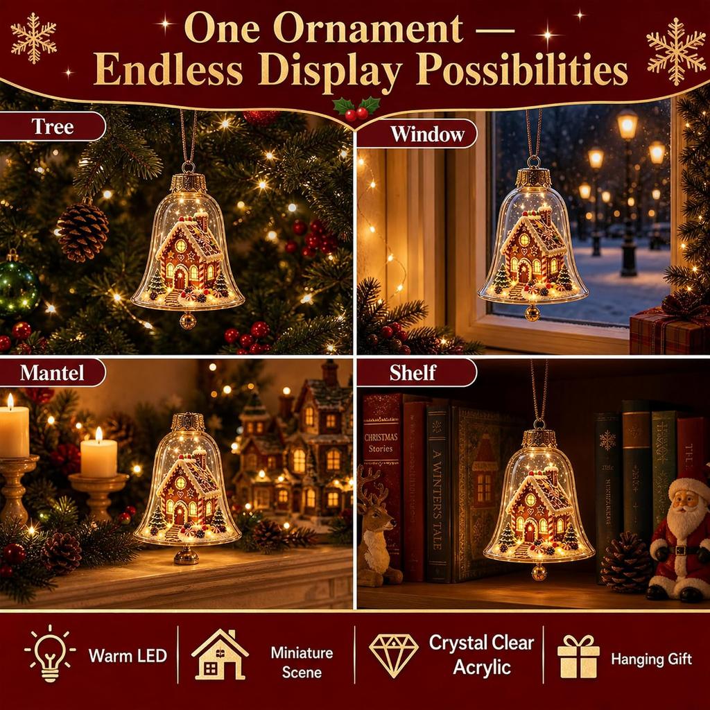 7PCS Light-Up Christmas Story Ornaments - Mini Holiday Scene Globe Nightlight 3.15 Inch Shatterproof Hanging Decorations for Tree Mantel Wreath