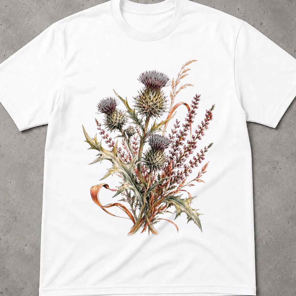 Thistle Flower Shirt, Scottish Heather Botanical Tee, Vintage Highland Nature Art, Cottagecore Wildflower Gift, Purple Flower Lover Shirt