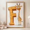 Плакат Жираф и Буква F Плакат Жираф и Буква F, 30x40 см, Рама Деревянная Светлый Дуб, Матовая Бумага 230 г/м²