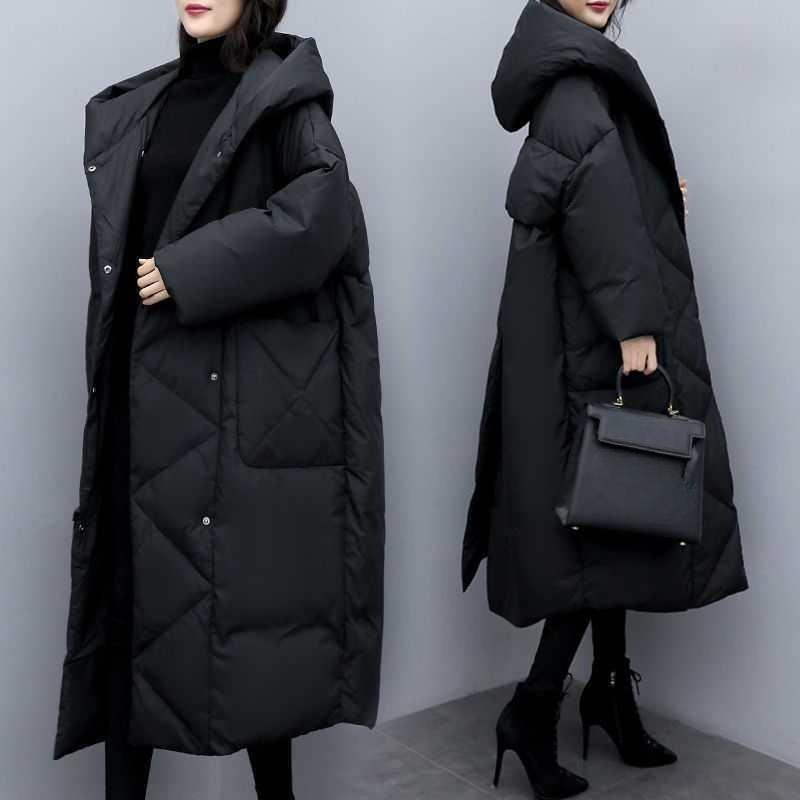 Hooded Women Solid Long Parkas Korean Loose Casual Regular Splice Cardigan Full Sleeve Thick Mid Length Coats Autumn Winter