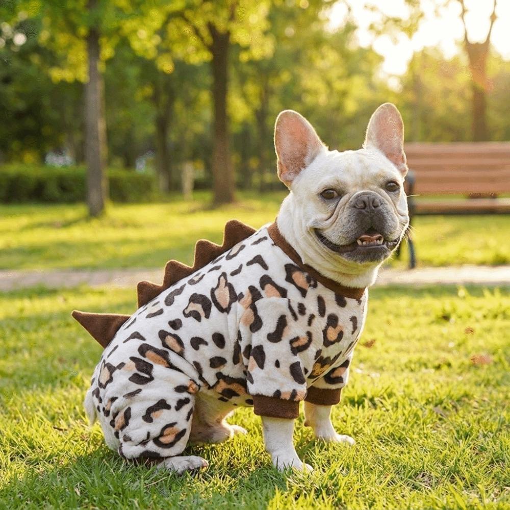 Soft Leopard Print Dinosaur Dog Jumpsuit Thickened Winter Warm Dog Clothes Dog Coat Daily Wear