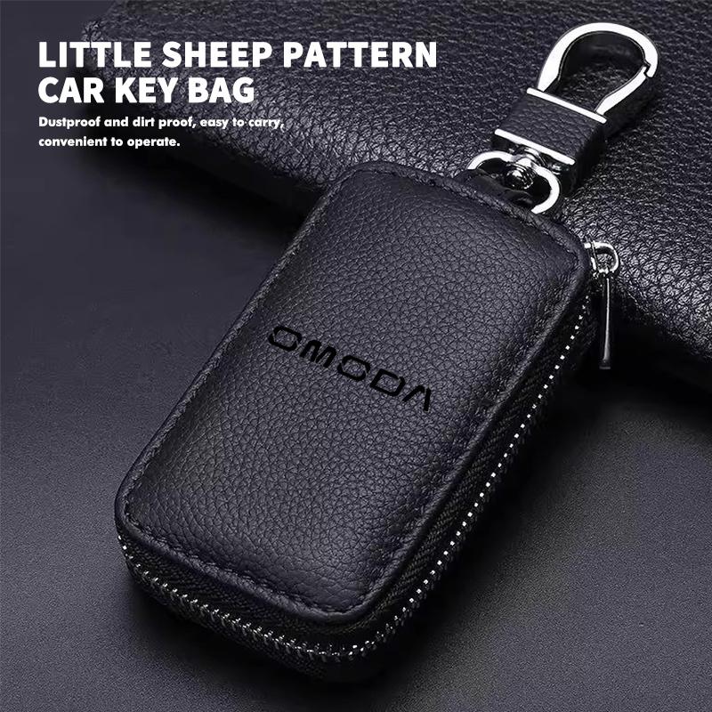 Leather Car Litchi Patterned Key Bag Wallet ID Card Coin Purse For Chery Omoda 5 C5 fx 7 8 Pro Plus 7 8 Pro Plus H222