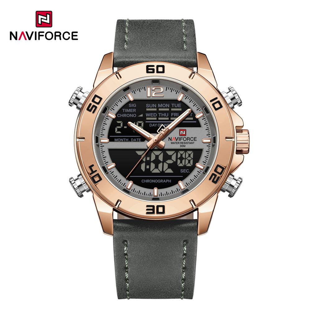 NAVIFORCE NF9253L Мужские кварцевые спортивные часы с двойным дисплеем, хронограф, аналого-цифровые, водонепроницаемые, модный повседневный стиль