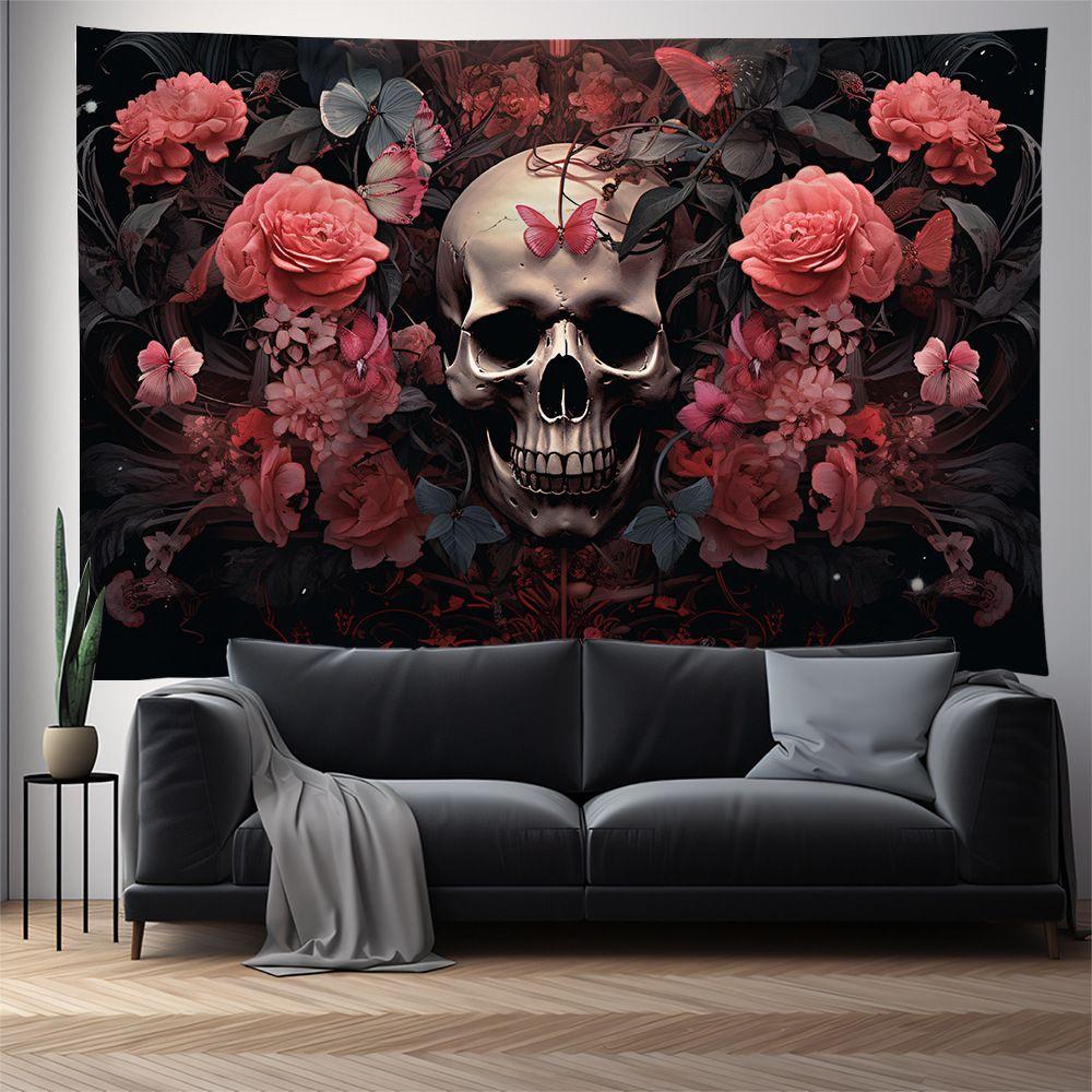 Vikama Skull Wall Hanging Tapestry Pink Hippie Gothic For American Boho Style Living Room