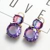 New Soild Gold Plated Elegant Round Amethyst Drop Earrings for Women Purple Tourmaline Gemstone Earrings Jewelry Gift