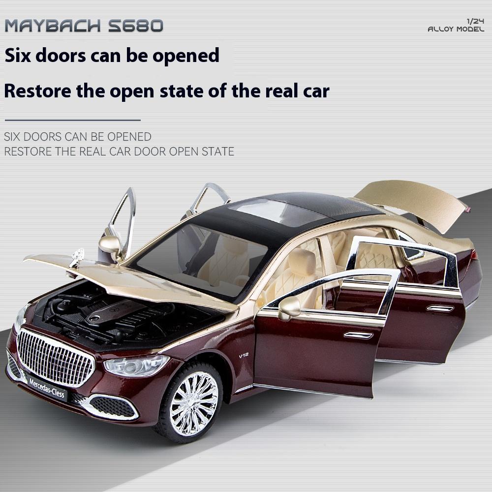 1:24 Mercedes Benz Maybach S680 Роскошный Лимузин Металлический Литой Модель Звук и Свет Детская Игрушка Коллекция Хобби Подарок для Мальчиков