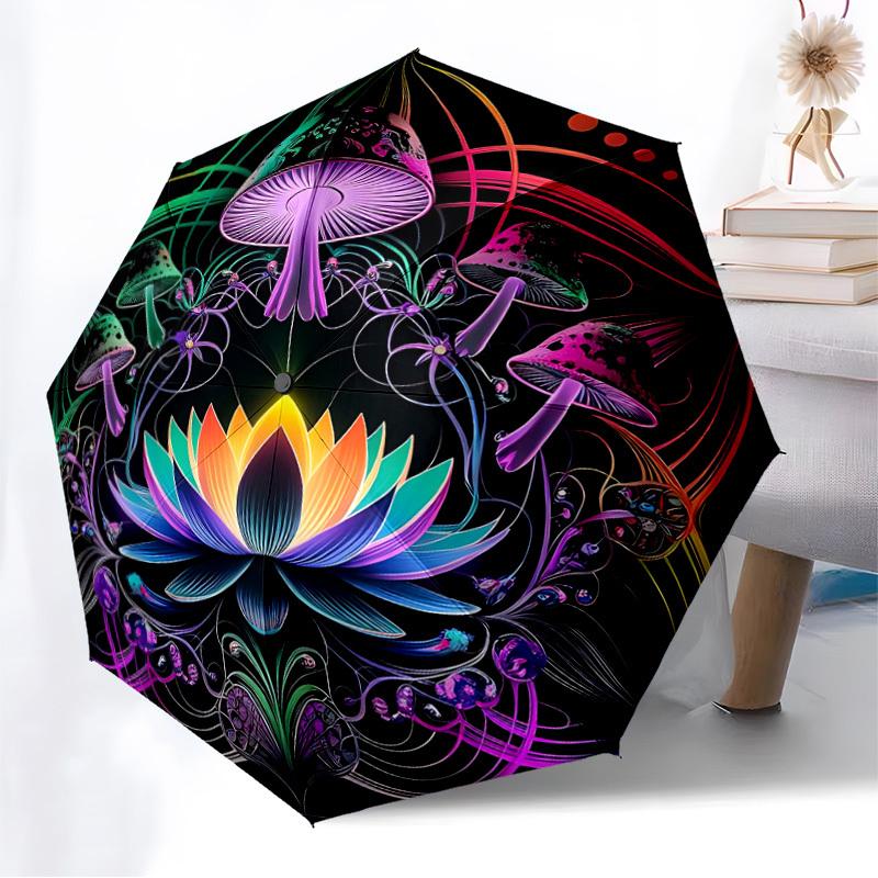 1pc Mushroom Mandala Automatic Open/Close Umbrella, Folding Compact Umbrella with Lightweight Design for Women/Men yy251028146