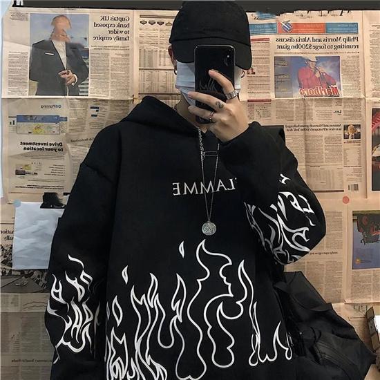 Современная мода, креативный пуловер с пламенем в стиле граффити, Harajuku, свободная толстовка большого размера, универсальная теплая толстовка для колледжа