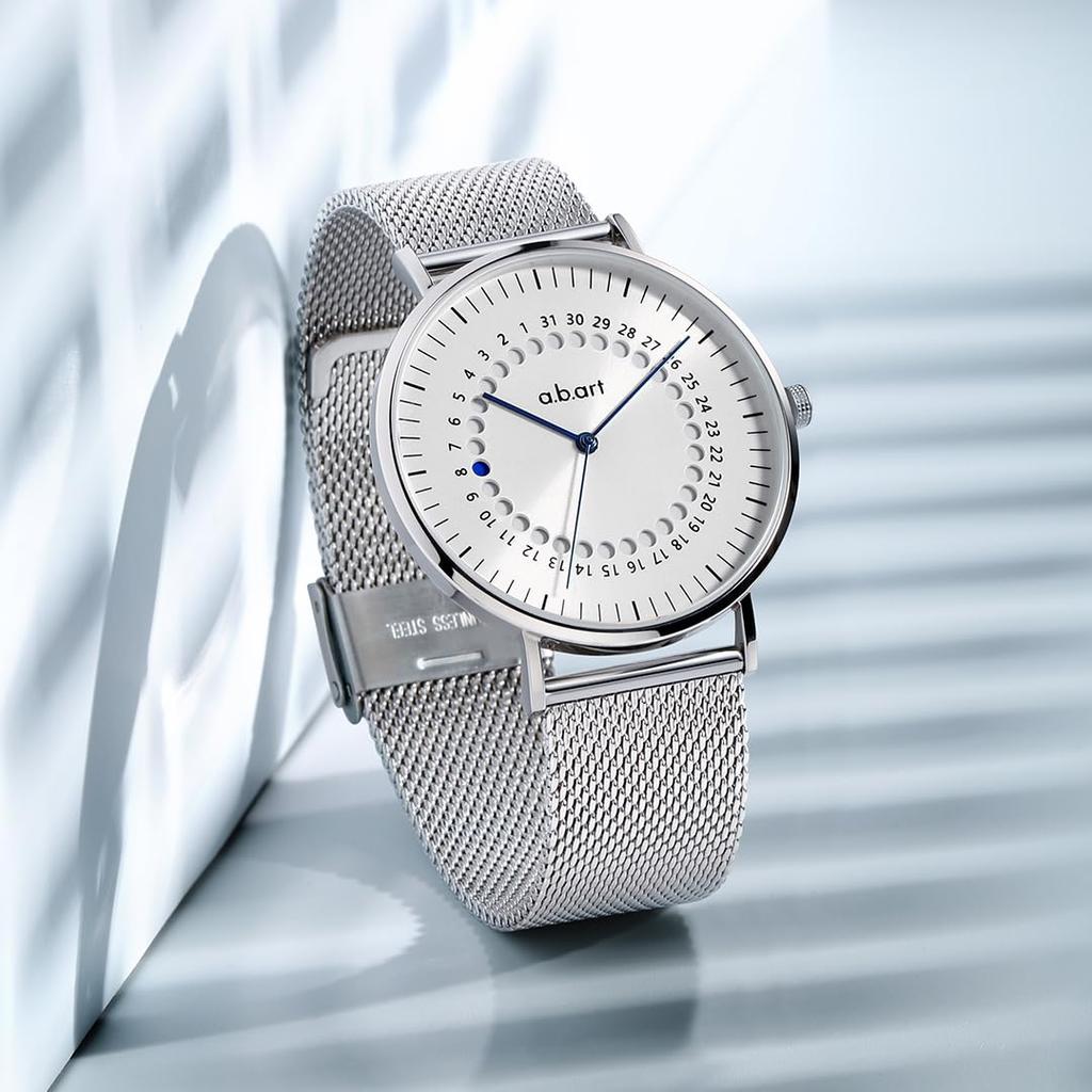 Швейцарские Сапфировые Белые Серебристые Нержавеющая сталь Сетка 41 мм a.b.art Мужские часы, Механизм, Стекло, Циферблат, Ремешок, Тонкие, Водонепроницаемые, Аналоговые, Простые, Деловые,
